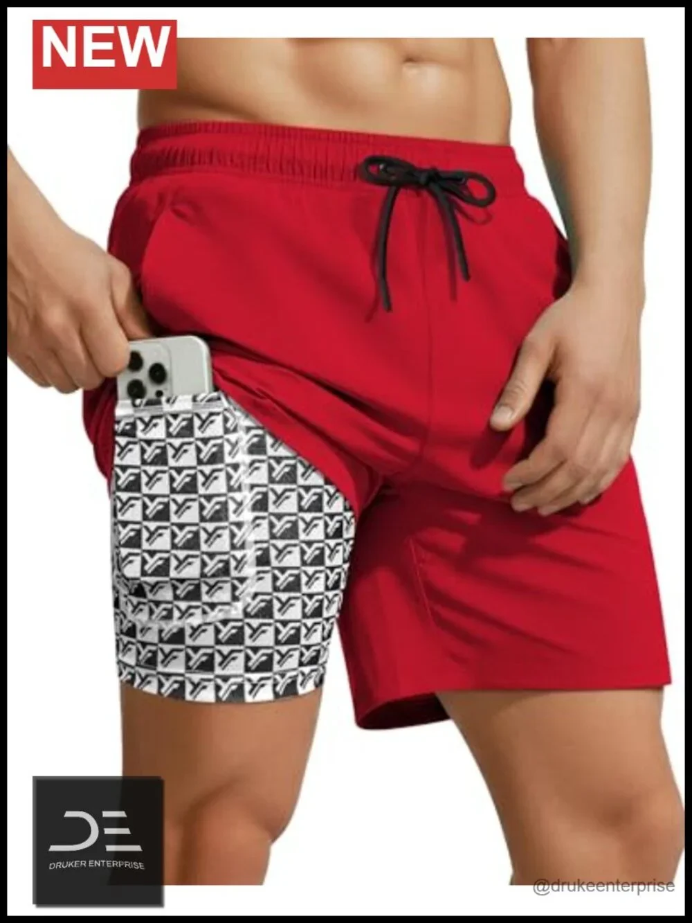 Men's Swim Trunks with Compression Liner Quick Dry Drawstring Beach Shorts